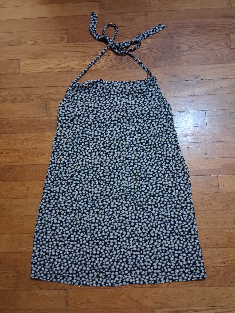 American Eagle Outfitters Black Mini Halter Dress with Cream Floral Print